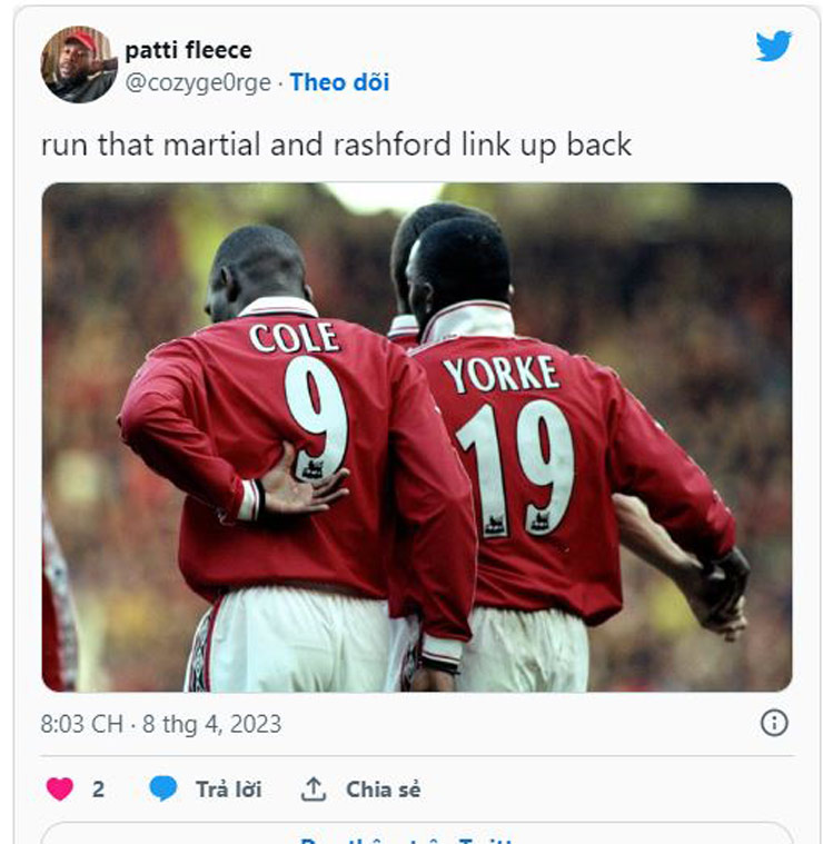 Một fan MU ví Rashford và Martial phối hợp ghi bàn ăn ý như cặp Dwright Yorke và Andy Cole thời đỉnh cao ở đội chủ sân Old Trafford