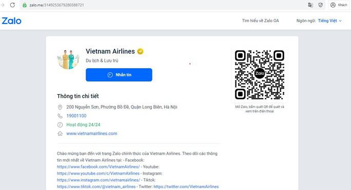 Zalo chính thức của Vietnam Airlines