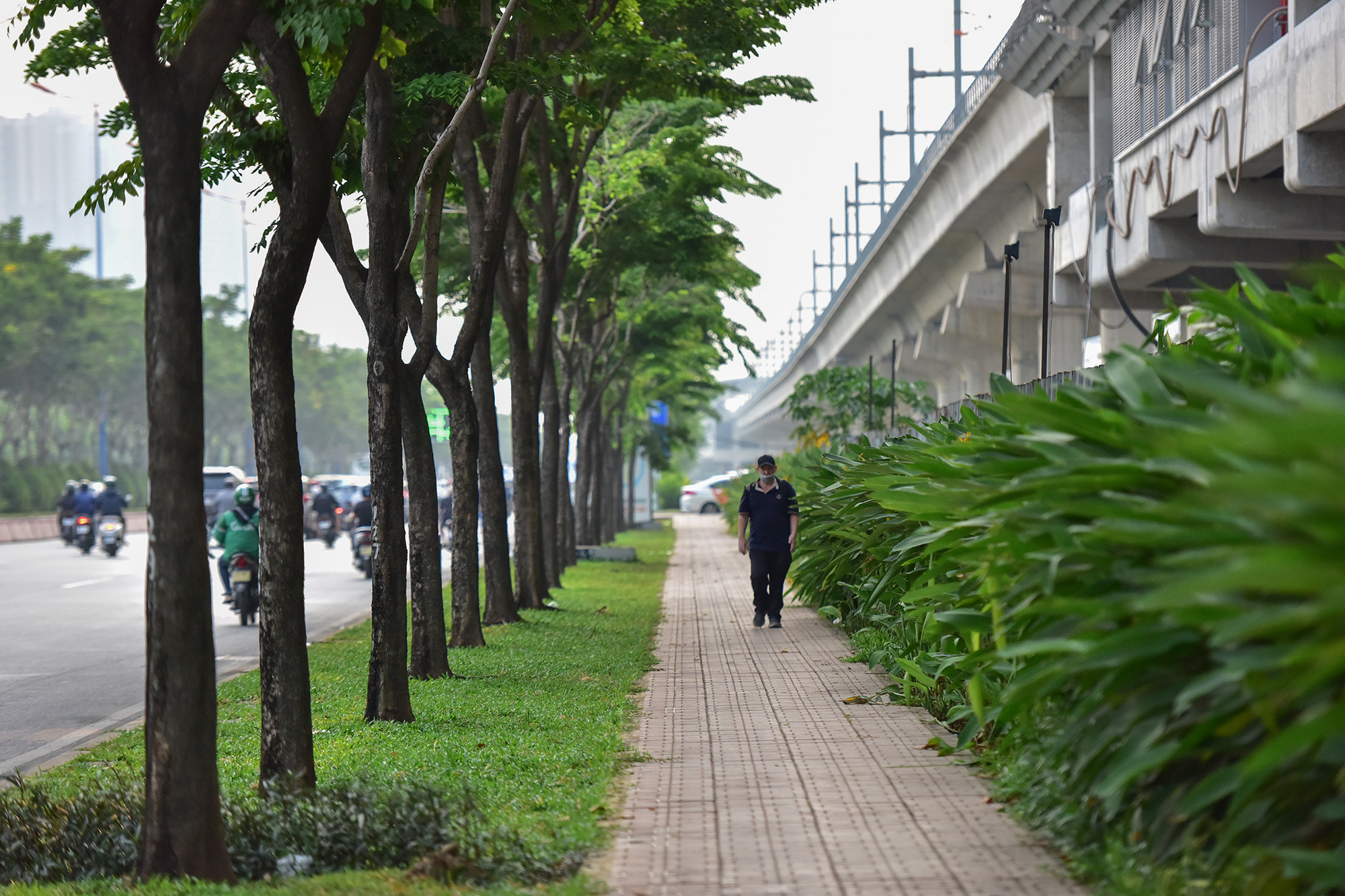 Một đoạn đường dành cho người đi bộ, tập thể dục giữa trục đường chính và đường song hành trên địa bàn phường Thảo Điền vừa mới được thi công hoàn thành.