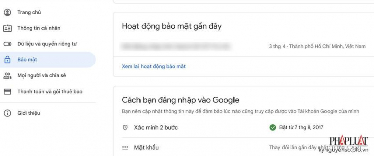 Kích hoạt tính năng xác minh 2 bước trên Google. Ảnh: TIỂU MINH