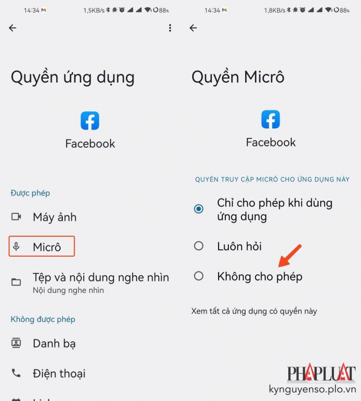 Thu hồi quyền truy cập micro của Facebook trên Android. Ảnh: MINH HOÀNG