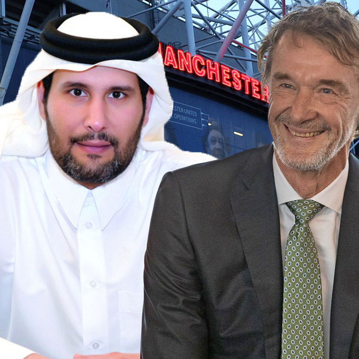 Đại gia Qatar&nbsp;Sheikh&nbsp;Jassim bin Hamad Al Thani (trái) và tỷ phú Anh Sir Jim Ratcliffe nhận tin kém vui trong vụ đấu thầu MU