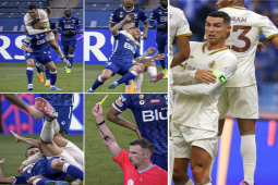 Ronaldo ăn thẻ vì chơi ”đấu vật”, bất lực nhìn Al Nassr thảm bại ở derby