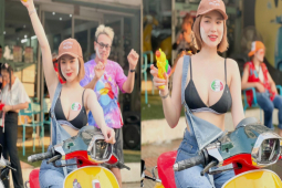 Ngắm người đẹp nóng bỏng bên xe ga Vespa, chơi súng nước