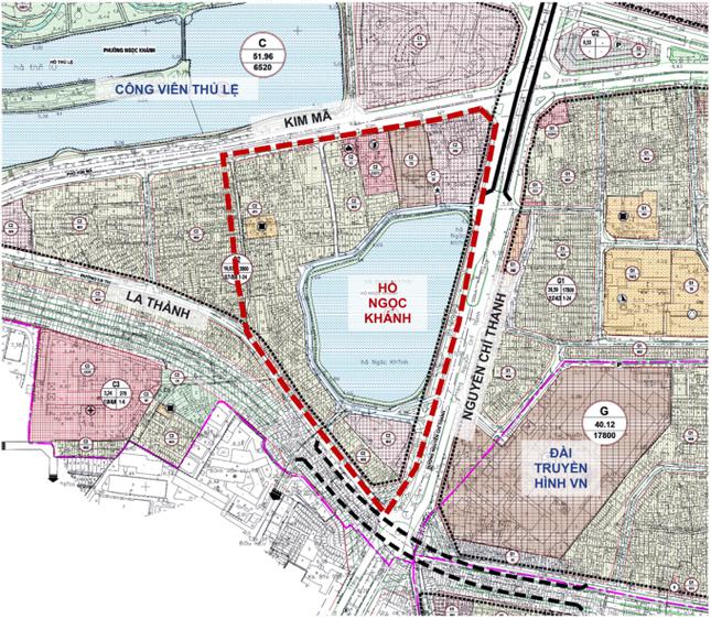 Khu vực nghiên cứu đề án Khu phố kinh doanh dịch vụ - đi bộ khu vực hồ Ngọc Khánh. Ảnh: UBND quận Ba Đình