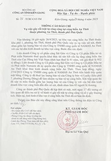 Thông cáo báo chí từ Công an.