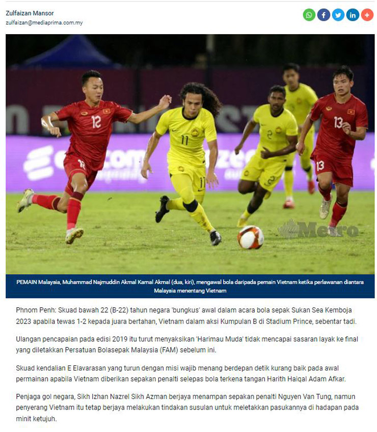 U22 Malaysia thua Việt Nam: Báo Mã trách trọng tài, tranh cãi 