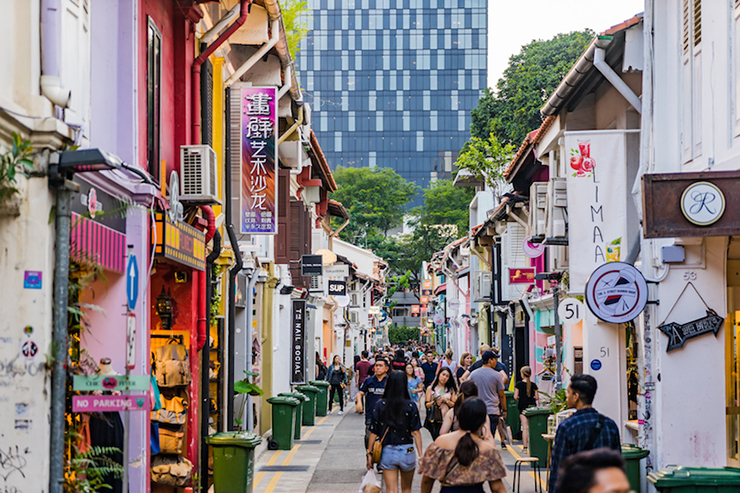 Kampong Glam &amp; Bugis&nbsp;là nơi bạn sẽ tìm thấy văn hóa Ả Rập và Hồi giáo của Singapore. Có rất nhiều chợ, các cửa hàng, quầy bán hàng hóa và thực phẩm đậm chất Ả Rập. Bạn sẽ không bao giờ hết&nbsp;việc để làm nếu tới khu vực&nbsp;này. Ngoài ra ở đây còn có ảnh hưởng của Ấn Độ giáo, đặc biệt là xung quanh thiết kế tinh tế của những ngôi đền Hindu.
