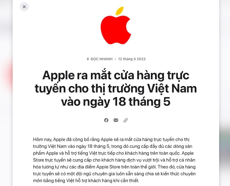 Thông báo của Apple liên quan việc bán online tại Việt Nam.
