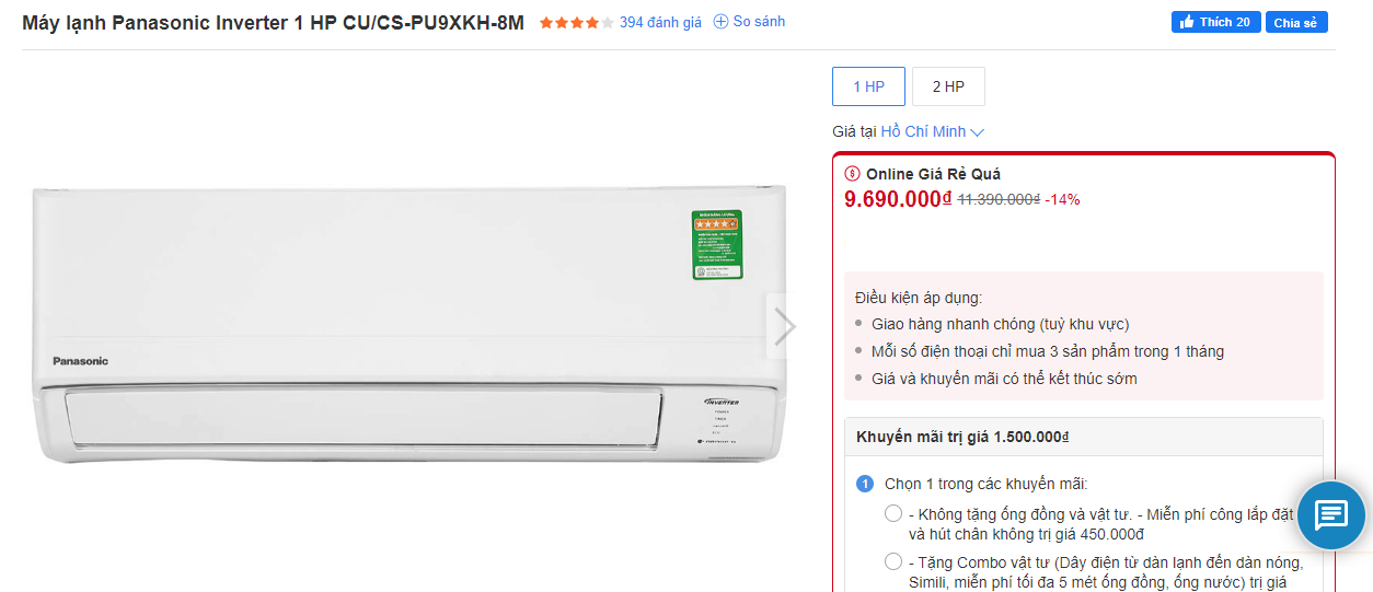 Máy lạnh Panasonic Inverter 1 HP CU/CS-PU9XKH-8M.