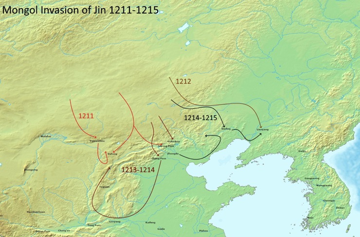 Hướng tiến công của quân Mông Cổ ở Trung Hoa giai đoạn năm 1211 - 1215.