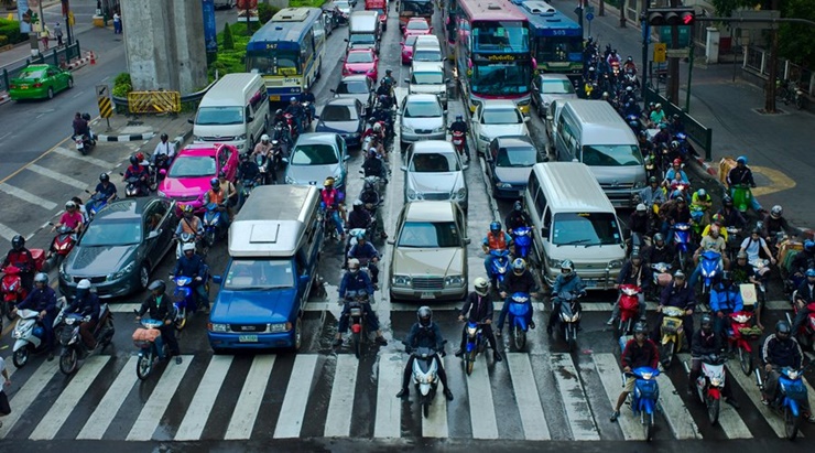 Bangkok, Thái Lan hiện có 3,5 triệu xe máy, tình cảnh ùn tắc xảy ra mỗi ngày.
