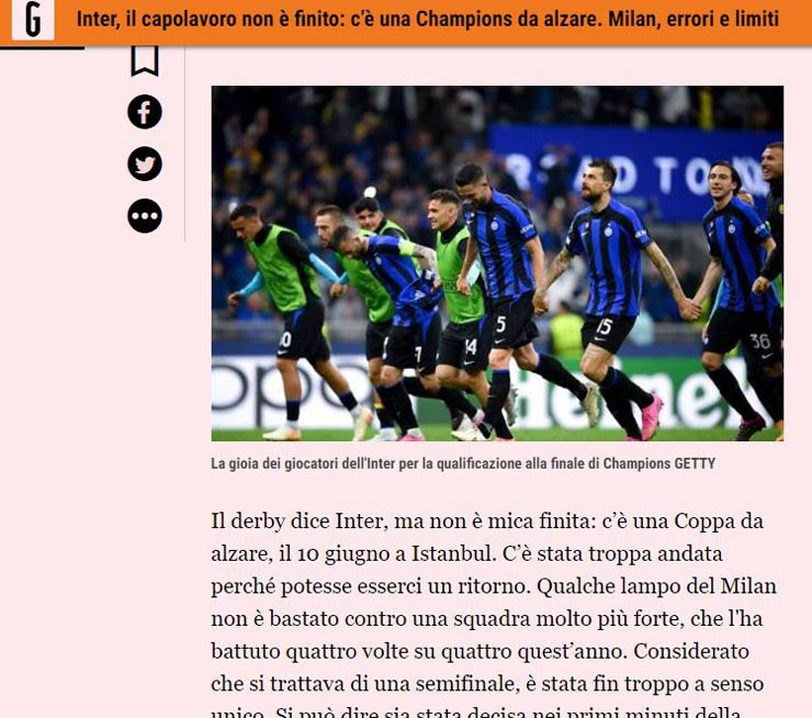 Tờ La Gazzetta dello Sport kỳ vọng sau 13 năm, Inter Milan sẽ lại vô địch Champions League như thời Jose Mourinho ăn ba&nbsp;mùa giải 2009/10