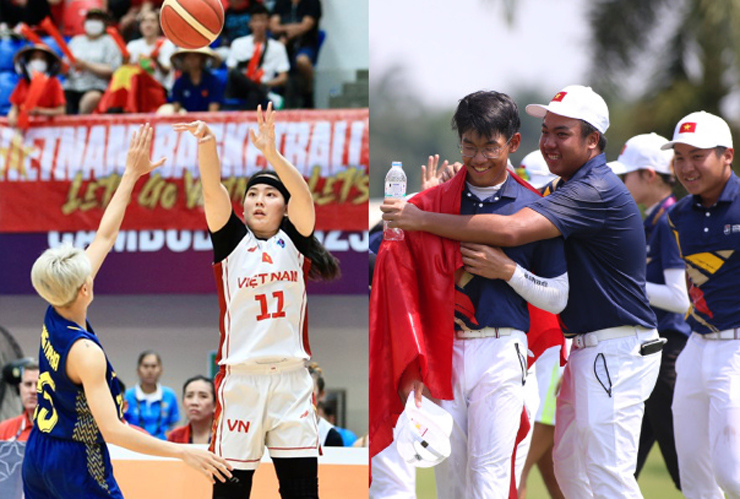 Bóng rổ nữ 3x3 (trái) và golf (phải) mang về HCV lịch sử tại SEA Games 32