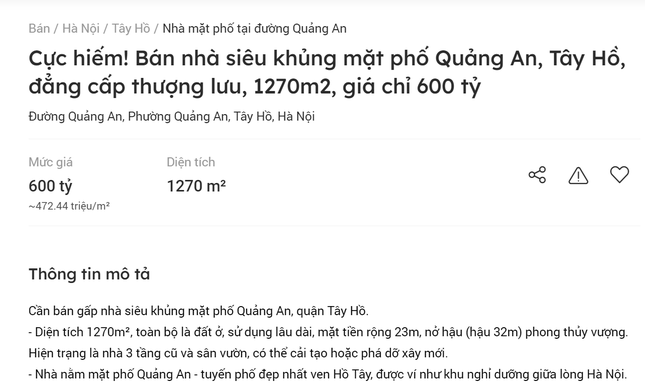 Trang rao vặt nhan nhản thông tin bất động sản hàng trăm tỷ đồng (ảnh: N.M).