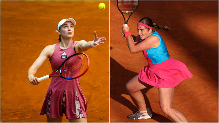 Hai nhà vô địch Grand Slam Elena Rybakina (trái) và Jelena Ostapenko đọ sức&nbsp;