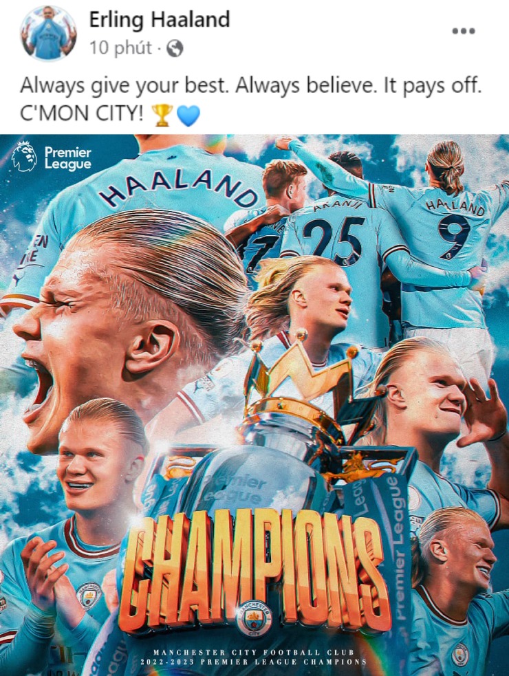 Haaland ăn mừng danh hiệu đầu tiên cùng Man City