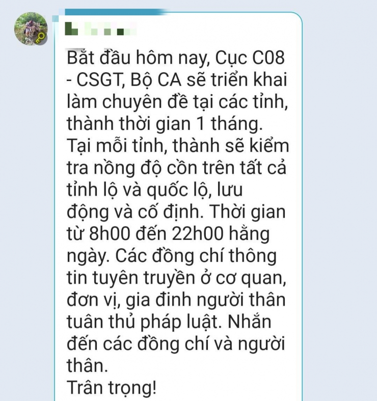 Thông tin Cục CSGT bắt đầu kiểm tra nồng độ cồn được lan truyền chóng mặt tại Đà Nẵng