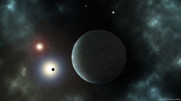 Ảnh đồ họa về Gliese 414, một hệ sao lùn đỏ được cho là chứa hành tinh có sự sống - Ảnh: SCI-NEWS