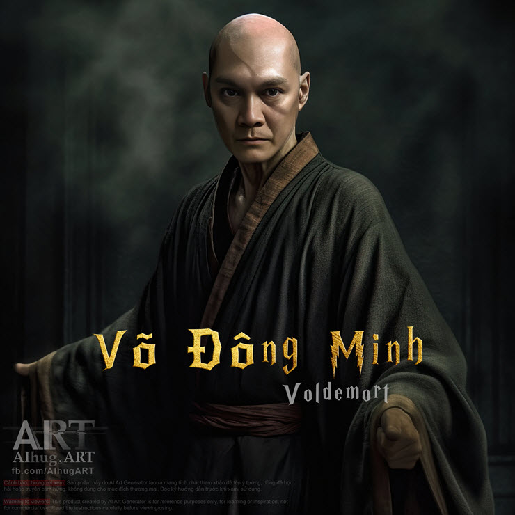 Nghệ sĩ Hữu Châu vào vai Voldemort,&nbsp;nhưng thiếu sót của&nbsp;AI là vẽ thêm chiếc mũi cho nhân vật này.