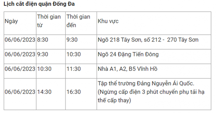 Lịch cắt điện Hà Nội hôm nay 6/6: Nhiều khu vực mất điện từ 6-8 tiếng - 2