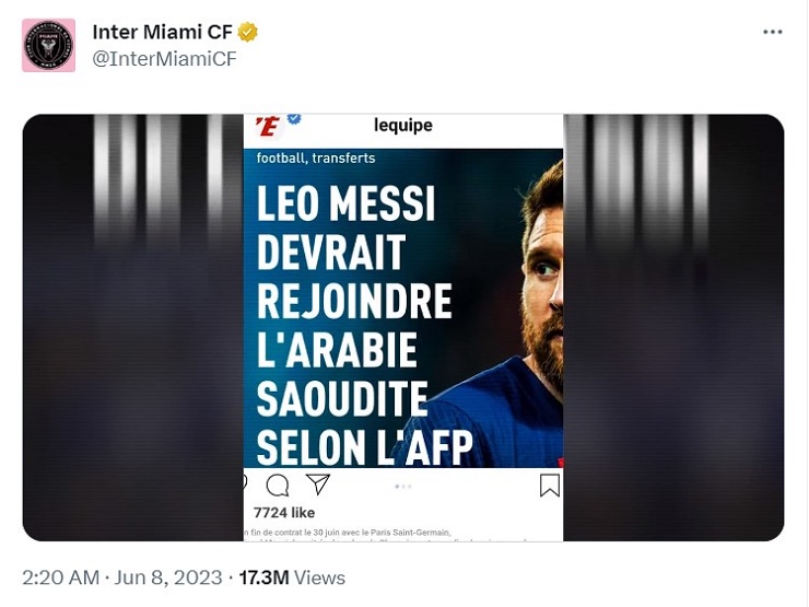 Đoạn video&nbsp;Inter Miami công bố sự xuất hiện của Messi thu hút hơn 17 triệu lượt xem chỉ trong vòng ít giờ