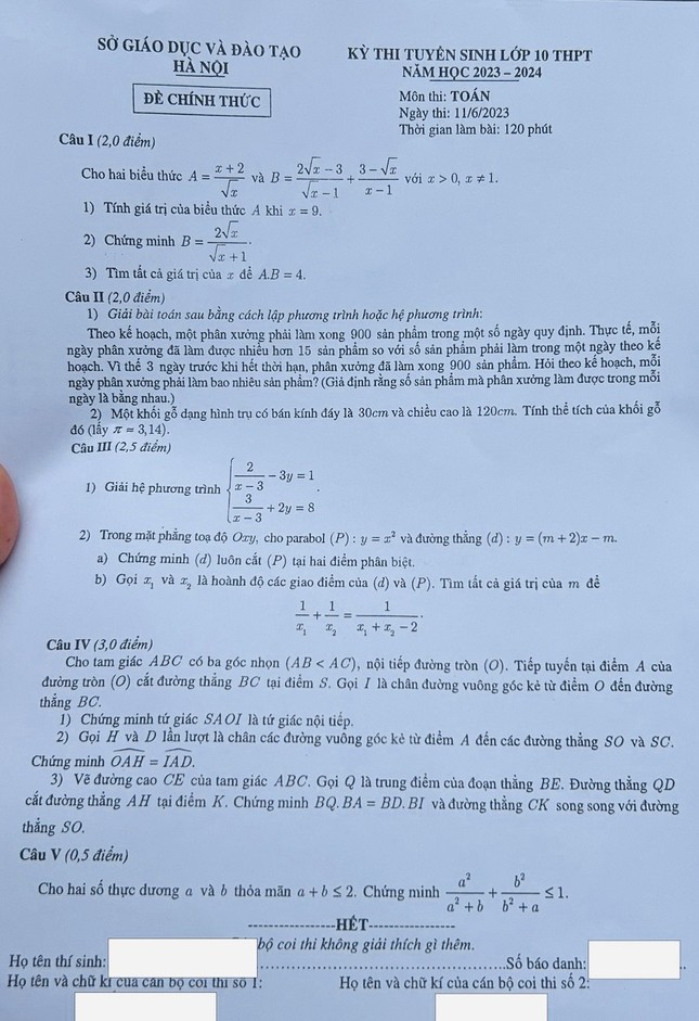 Đề thi môn Toán của Hà Nội không bị mất nét.