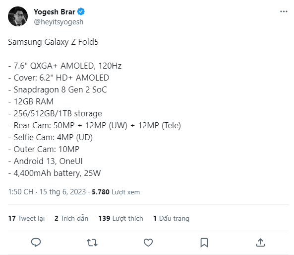 Tin đồn về&nbsp;Galaxy Z Fold 5.