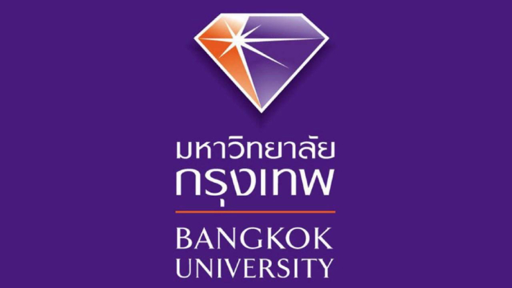 Logo Đại học Bangkok nổi bật với một viên kim cương màu tím và cam. Màu tím và cam cũng là 2 gam màu đại diện của trường.
