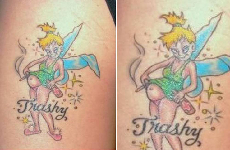 Xin giới thiệu “Trashy Tinkerbell,” một phiên bản mang thai nặng nề, hút thuốc và uống rượu của công chúa Disney.&nbsp;
