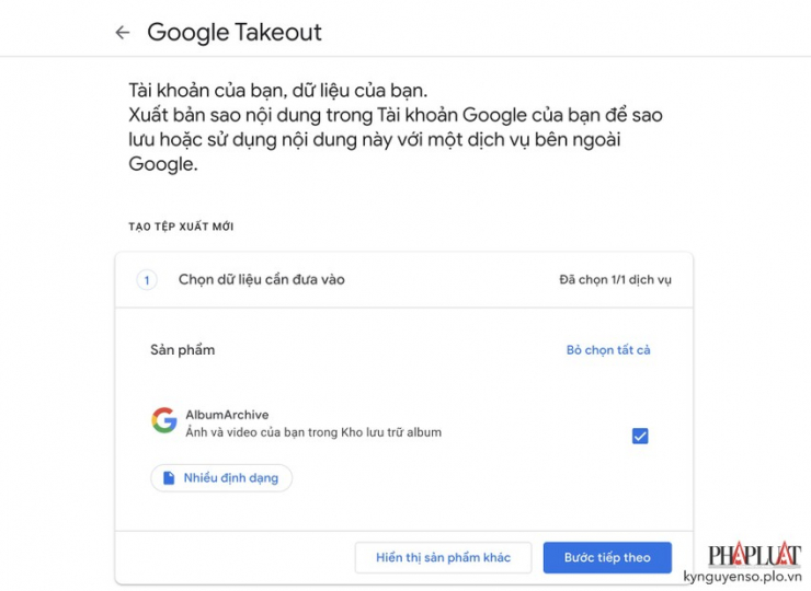 Tải dữ liệu bằng Google Takeout. Ảnh: TIỂU MINH