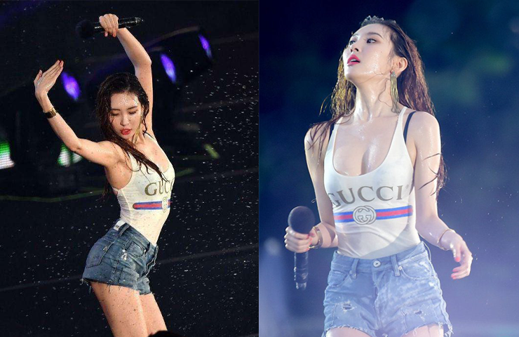 Sunmi diện bodysuit phối với quần short.
