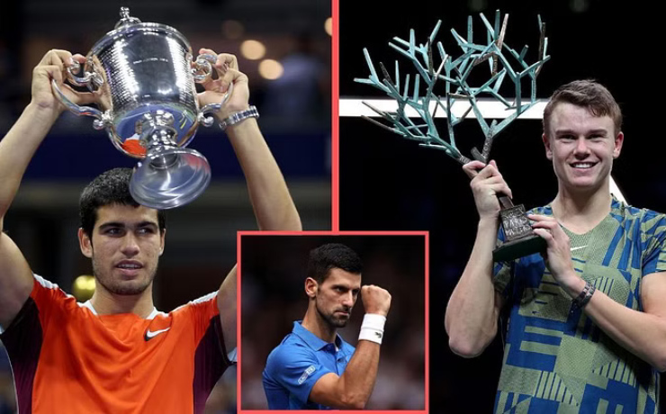 Djokovic (giữa) luôn khiến các tay vợt trẻ gặp căng thẳng khi đối đầu