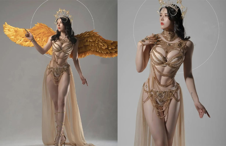 Cô diện set đồ tông nude - gold.
