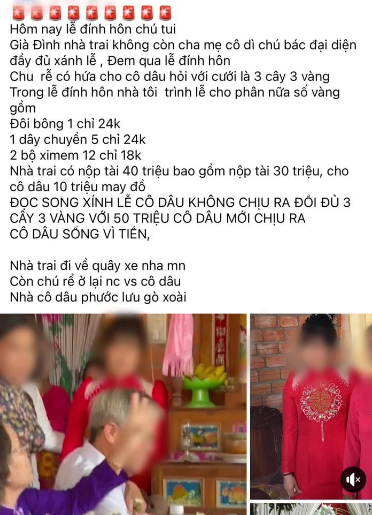 Cô dâu chê ít vàng không chịu cưới, netizen "5 người 10 ý" - 1