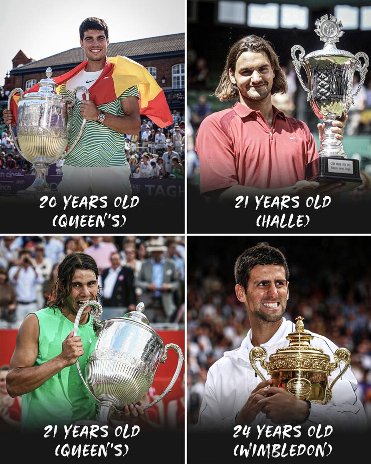 Alcaraz có danh hiệu sân cỏ đầu tiên trong sự nghiệp chuyên nghiệp còn sớm hơn cả Federer, Nadal và Djokovic