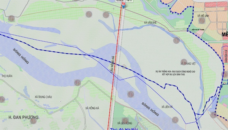 Theo quy hoạch, trong giai đoạn 2023 - 2025, thành phố Hà Nội sẽ tập trung phát triển hạ tầng đô thị dọc hai bên bờ sông Hồng, trong đó sẽ khởi công xây dựng cầu Hồng Hà, thuộc dự án xây dựng đường Vành đai 4 Vùng Thủ đô (Ảnh: Quy hoạch Hà Nội).