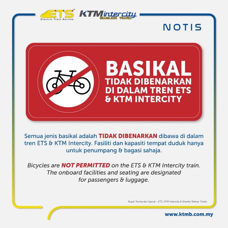 Thông báo cấm mang xe đạp lên tàu của KTMB (Ảnh: Paultan). 