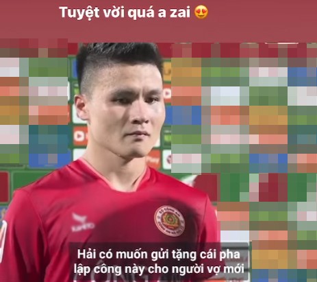 Chu Thanh Huyền đăng clip Quang Hải chia sẻ sau trận đấu CLB Công An Hà Nội thắng SLNA