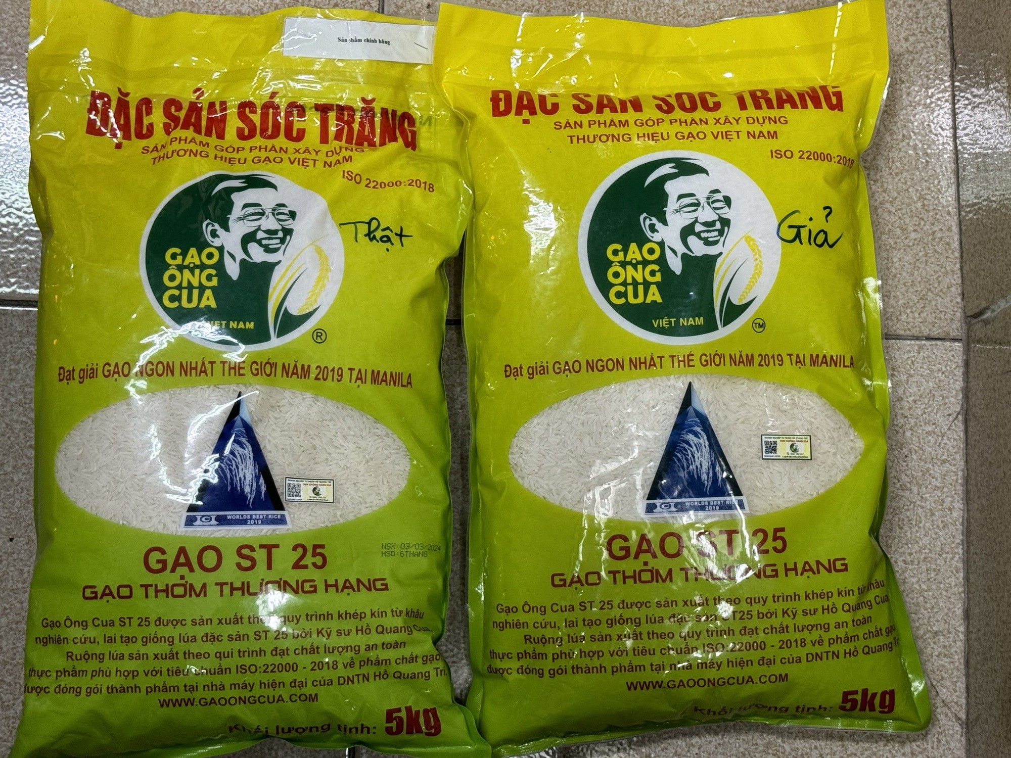 Gạo Ông Cua ST25 giả tràn lan trên thị trường, chỉ một thao tác duy nhất để nhận biết hàng 'xịn'- Ảnh 1.