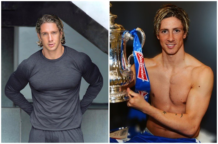 Anh có vẻ ngoài giống cựu danh thủ nổi tiếng Fernando Torres (ảnh phải).