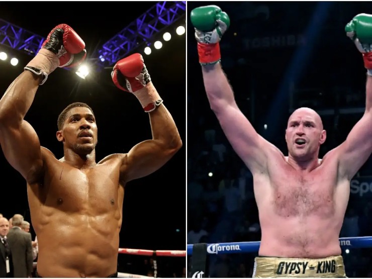 Joshua (bên trái) và Fury (bên phải) có thể tạo ra trận đấu đắt nhất lịch sử Boxing hạng nặng với tổng 200 triệu bảng