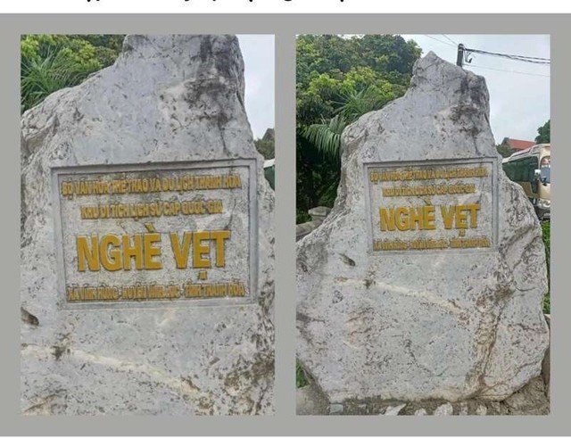 Tấm biển ghi sai thông tin đặt ở nghè Vẹt (xã Vĩnh Hùng, huyện Vĩnh Lộc, tỉnh Thanh Hóa)