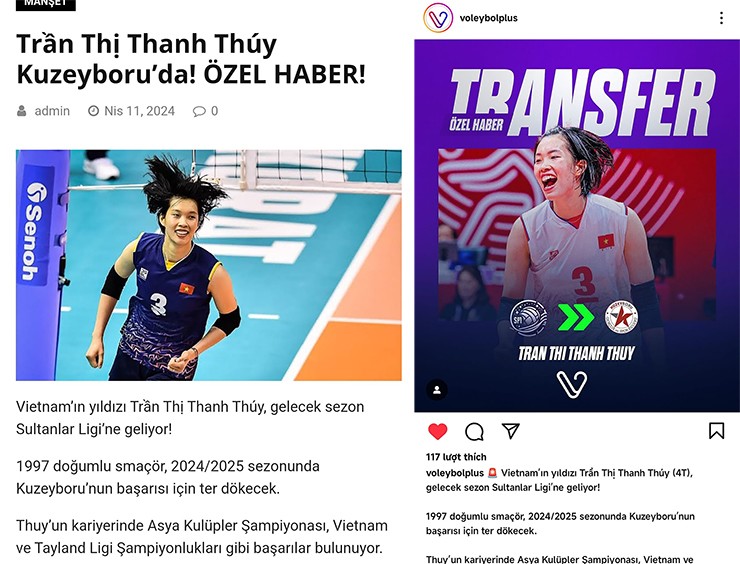 Truyền thông Thổ Nhĩ Kỳ đưa tin về việc Thanh Thúy gia nhập&nbsp;CLB Kuzeyboru Spor