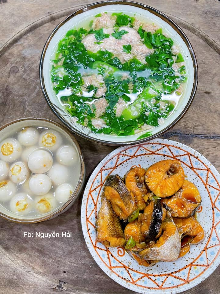 Canh cua + Cá quả kho + Cà muối