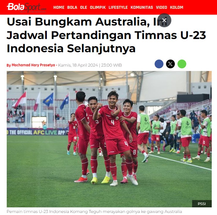 Tờ Bola Sport tiếc nuối cho trận thua "không đáng" trước U23 Qatar của U23 Indonesia