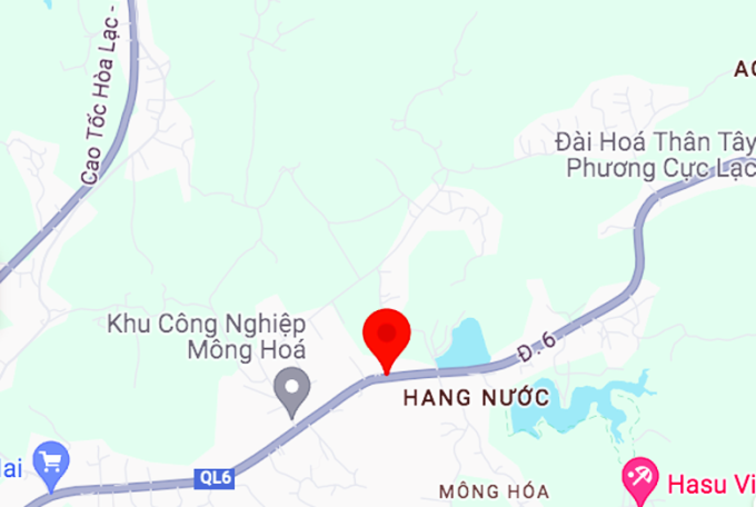 Vị trí xây dựng nhà máy diện tích hơn 45 tại xã Mông Hóa, thành phố Hòa Bình (chấm đỏ). Ảnh: Google map
