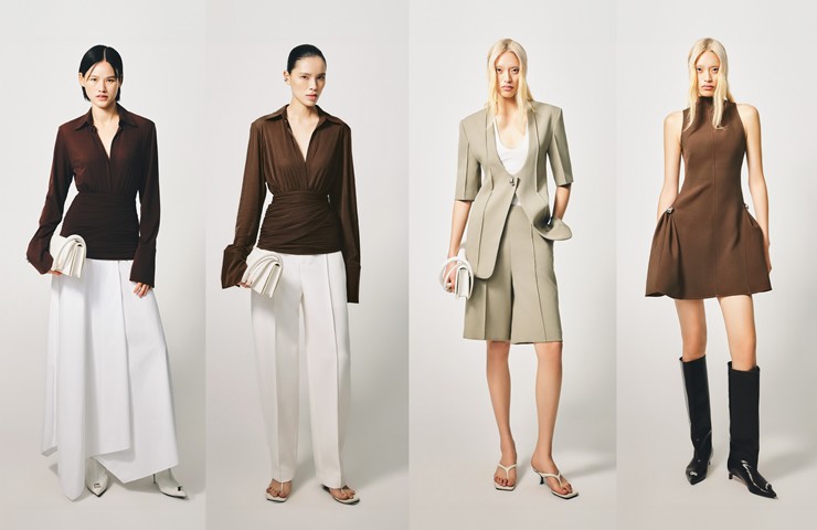 Các sắc thái đối lập của người phụ nữ còn được thể hiện qua ngôn ngữ thiết kế ứng dụng đa chất liệu. NTK lựa chọn cách kết hợp đa chất liệu: Sự mềm mại của Single Jersey Knit khi kết hợp với tính mạnh mẽ, cá tính của Cotton Poplin tạo nên tổng thể đa mang miếng cho thiết kế đương đại. 