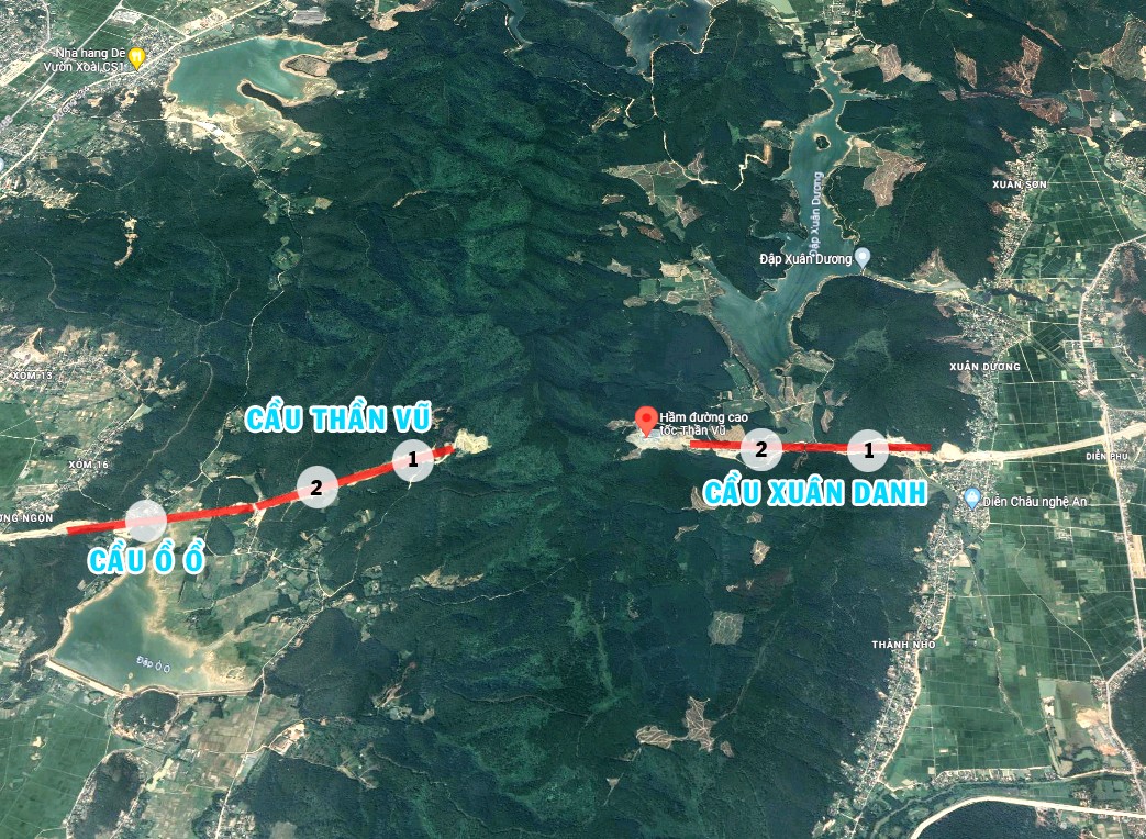 5 cầu cạn vượt núi và hồ đập nối 2 đầu hầm Thần Vũ trên cao tốc Diễn Châu - Bãi Vọt. Ảnh đồ họa: X.L