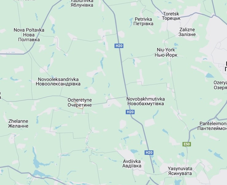 Làng Ocheretyne nằm ở phía tây bắc thị trấn Avdiivka.